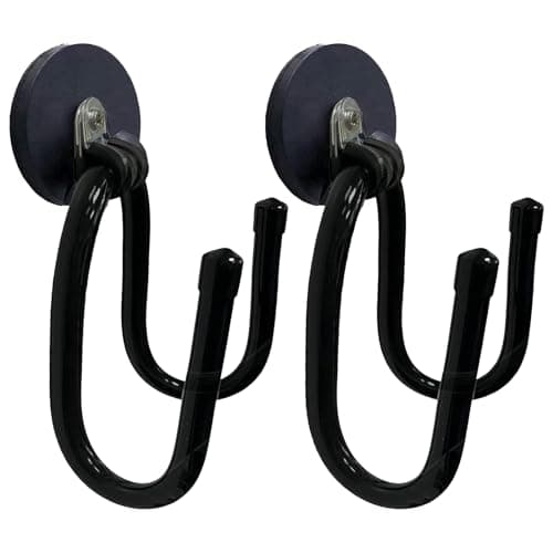 Image of 2 Pack Garage Magnetic Hooks Heavy Duty, Utility Magnet Storage Hooks,Garage Hanger&Organizer for Organizing Power Tools,Rake,Ropes,Pool Skimmer Net,Garden Tools,Pool Tools and More Equipment