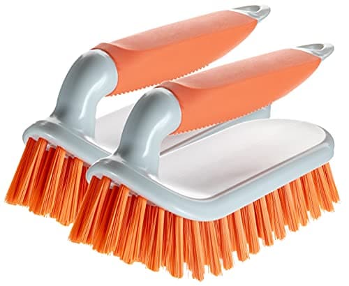Image of NCaan 2pk Deluxe Hand Scrubbing Brush Heavy Duty with Stiff Bristles & Non-Slip Soft Grip Handle-Household Cleaning Brush for Indoor & Outdoor, Bathroom, Kitchen, Carpet, Floor, Bath, Car (Orange, 2)