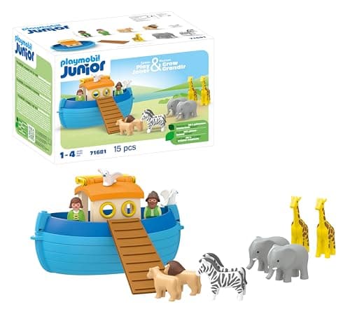 Image of PLAYMOBIL 71681 JUNIOR: My Take Along Noah's Ark, including ramp and nine animals, sustainable toy made from plant-based plastics, gifting toy, play sets suitable for children ages 1+