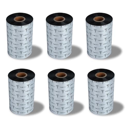 Image of 6 Rolls 4.33" x 984' Premium Enhanced Wax Thermal Transfer Ribbon, 110mm x 300m Black Industrial Barcode Label Printer Ribbon - Compatible with Zebra, TSC, GoDex, Citizen, 1" Core