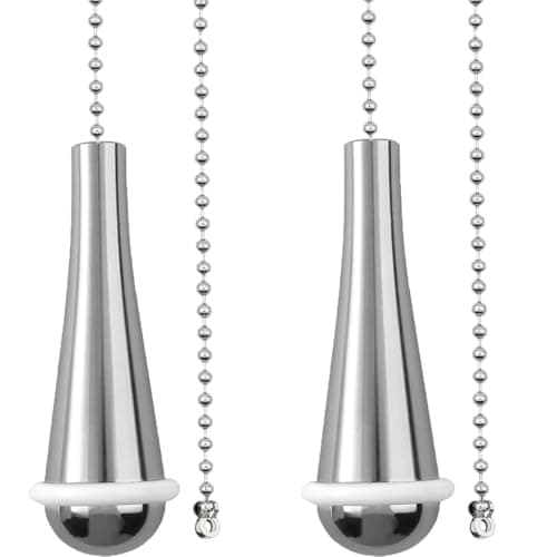 Image of Acmerota Bathroom Pull Cord Handle Teardrop Chrome Handle Pull String Switch with 150cm Bright Silver Bead Chain Extension, Bathroom Light Pull Replacement for Bathroom Toilet Light Ceiling Lights