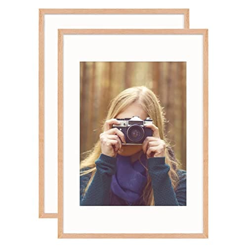 Image of OAK Wood Picture Photo Frame,Size in A3(29.7x42cm) without Mat and 18x24cm with Mat,Perspex Glass Front for Wall Mounting in Living Room,Bedroom,Gallery,Set of 2