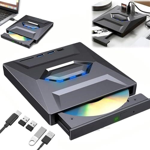 Image of 7-in-1 External USB DVD Drive & Blu-ray Player,USB C 3.0 Type-C Portable BD/DVD/CD Burner Writer Reader with 3 USB Ports Hub & SD/TF Card Reader,6X Blu-ray Optical Drive for Laptop/Desktop