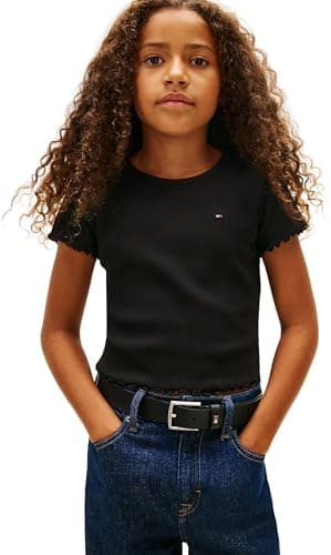 Image of Tommy Hilfiger Girl's Essential Rib TOP SS KG0KG08590 Other Tops, Black (Black), 16 Years