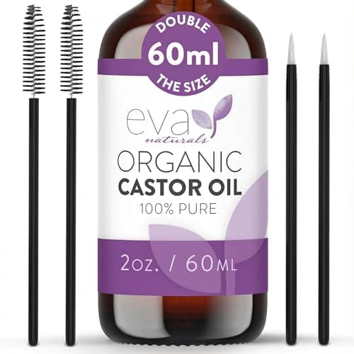 Image of Eva Naturals Organic Castor Oil for Eyelashes, Eyebrows & Hair Growth - Cold Pressed Hexane Free - 100% Pure Oil for Skin Nails Lashes - Nourishes & Strengthens - Includes Mascara Kit & Brushes, 60ml