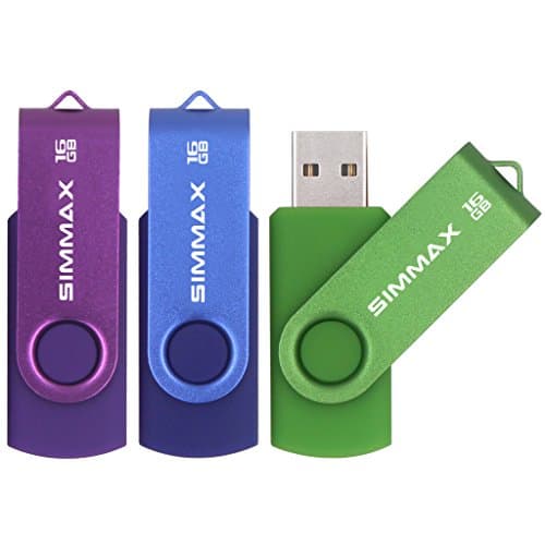 Image of SIMMAX USB Flash Drives 3 Pack 16GB Memory Stick Swivel Design USB 2.0 Flash Drive Thumb Drive Zip Drives (16GB Purple Blue Green)