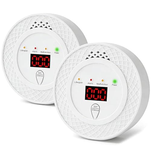 Image of Carbon Monoxide Detector with LCD Display, 85dB Audible Visual CO Alarm Monitor, Replaceable Battery Powered for Home Safety 2 Pack