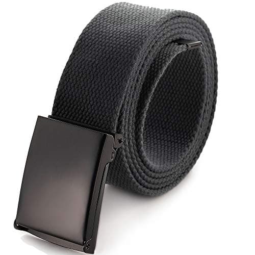 Image of Cut To Fit Canvas Web Belt Size Up to 52inch with Flip-Top Solid Black Military Buckle (Dark Grey)(Size: Cut to One size)