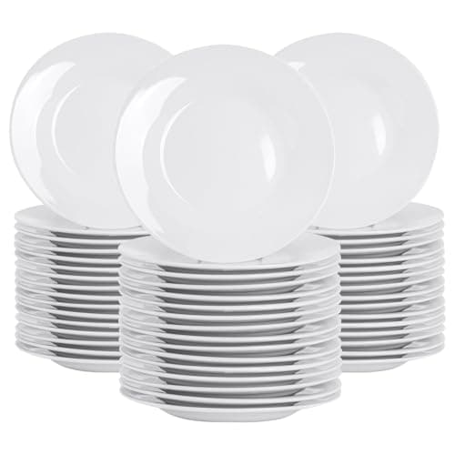 Image of Argon Tableware 48x White 15.4cm (6 Inch) Wide Rimmed Side Plates - Desert Serving Dinner Set Bread Plate - Dishwasher and Microwave Safe Ceramic