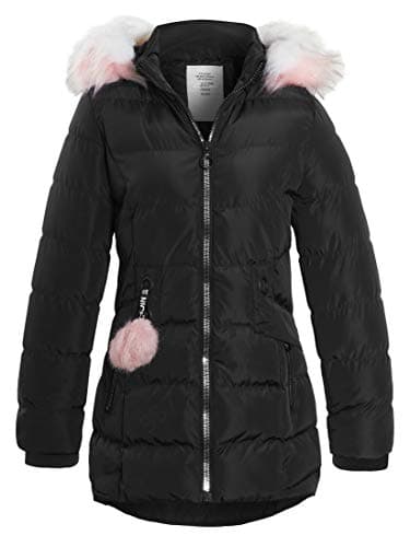 Image of SS7 Girls Padded Coat Showerproof Parka, Faux Fur, Age 3 to 16, Black (Age 15/16, Black)