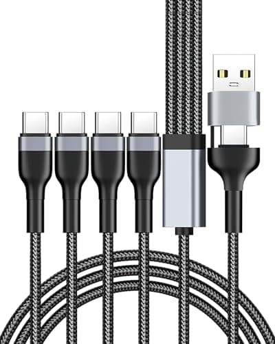 Image of USB C Splitter Multi Charger Cable USB A/C to USB C 3.1A Fast Charging 4 in 2 Multi Charger Cord Nylon Braided with 4 Type-C Connectors 1.2m for iPhone 16 15 Samsung MacBook Huawei Xiaomi