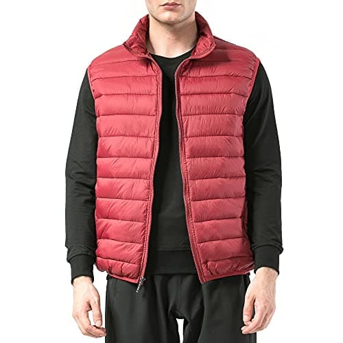 Image of alpine swiss Clark Mens Puffer Vest Down Alternative Water Resistant Packable Outerwear Zip Up Pockets Warm Versatile Layer Red 2XL