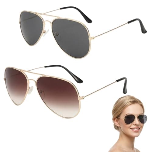 Image of Wvbzf 2PCS Sunglasses Women for Aviator, Stylish Sunglasses Men's, Classic Gold Frame Sunglasses with Dual-Colour Lenses, Pilot Style for Driving, Outdoor Activities