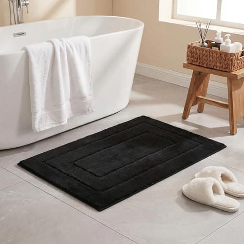 Image of GRANNY SAYS Bathroom Mat 50 x 80 cm, Shaggy Bath Mat Black, Non-Slip Bath Matt, Extra Soft and Absorbent Bathmat for Floor, Microfiber Thick Bathroom Rugs, Machine Washable Bath Mats and Rugs Décor