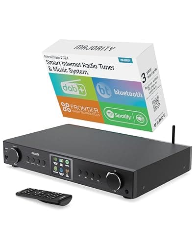 Image of Bluetooth Internet Radio with DAB+ | Digital Tuner for Hifi Stack | FM, Spotify Connect, Podcasts | 90+ Presets, Colour LED Display | USB, AUX, RCA | Remote Control | MAJORITY Fitzwilliam 2024 (Black)