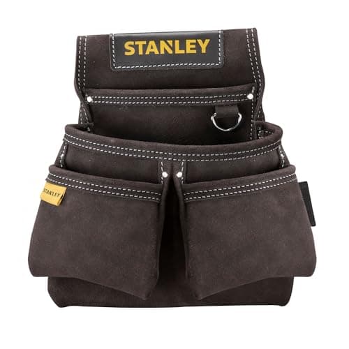 Image of STANLEY Leather Tool Belt Pouch, Double Pocket Organiser for Tools and for Small Parts, STST1-80116, Black