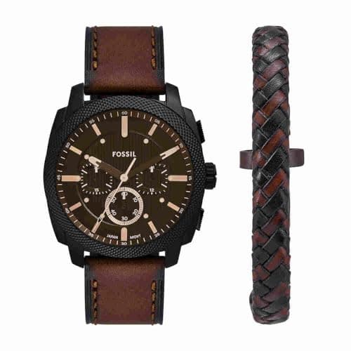 Image of Fossil New Machine Watch for Men, 44mm Quartz Chronograph Movement with Stainless Steel or Leather Strap,Chocolate Brown
