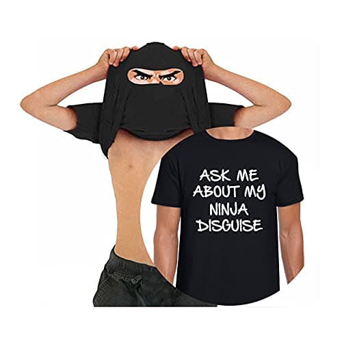 Image of Ask Me About My Ninja Disguise T-Shirt, Funny Fancy Dress Prank Costume Flip Unisex Kids Adults Flip Top (Black, M)