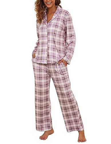 Image of Famulily Pajamas 2 Piece Lounge Sets Plaid Matching Outfits T-shirt Long Pants Sleepwear Loungewear Suits Pink L