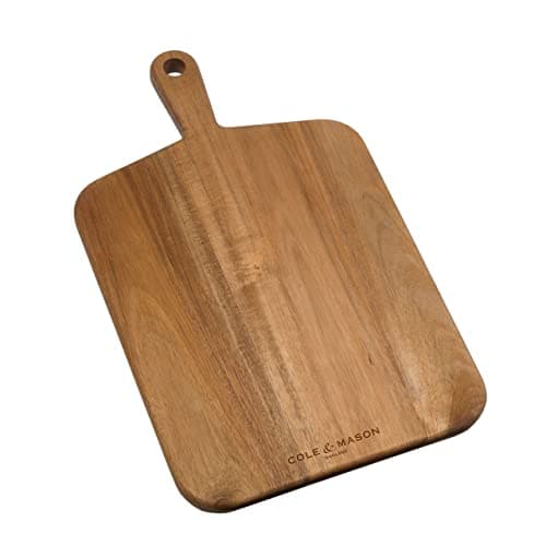 Image of Cole & Mason Barkway Medium Chopping Board with Handle, Acacia Wood Double Sided Wooden Board/Cutting Board/Serving Board, (L) 460 mm x (W) 270 mm x (D) 20 mm, Not Dishwasher Safe