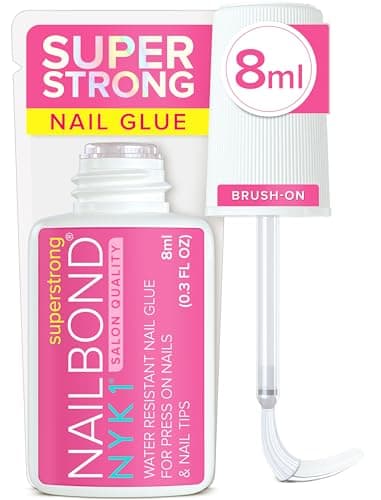 Image of Super Strong Nail Glue for Press On Nails, Tips & False Nails (8ml) NYK1 NailBond Brush On Nail Glue Extra Strong for Press Ons, Tips & Acrylics - Long Lasting, Maximum Strength, Mess-Free Application