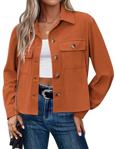Image of HOTOUCH Womens Bomber Jacket Spring Long Sleeve Outwear Button Down Jackets Lightweight Coat Orange Size 14