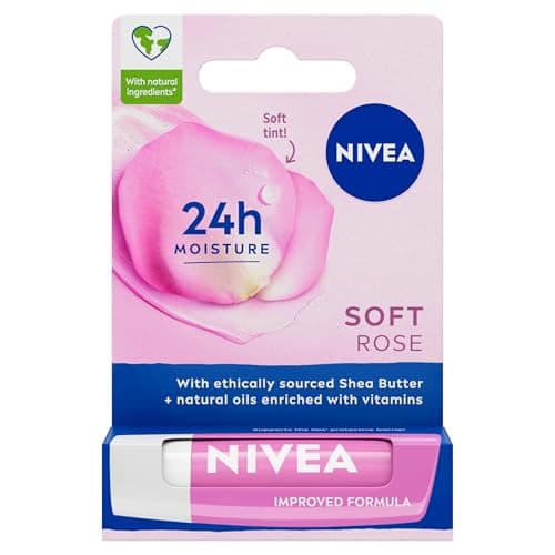 Image of NIVEA Soft Rose Lip Balm (4.8g), Balm with Shea Butter, Natural Oils and Vitamins, Lip Care Offers 24h Deep Moisture and Underlines Natural Rosiness of Lips