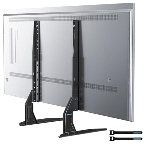 Image of BONTEC Universal Table Top TV Stand, Replacement TV Legs for 22-65 Inch LED OLED TVs, 50kg Load, VESA 800x400, 3 Height Levels, Steel Base, Low Profile Space Saving, Easy Assembly