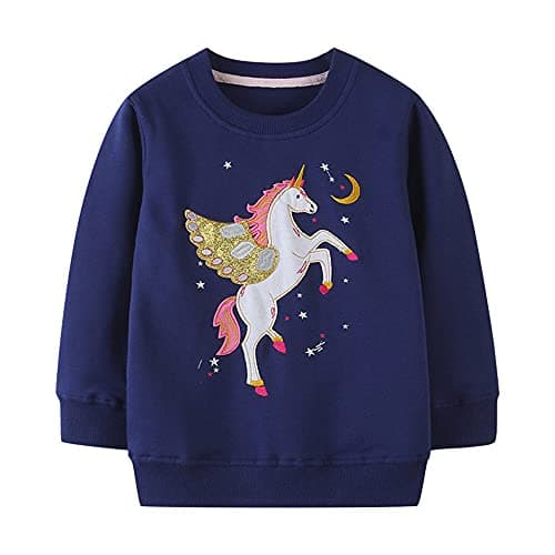 Image of LXKA Girls T Shirts Unicorn Kids Jumper Children Sweatshirts Long Sleeve Tops Toddler Clothes Cotton for Toddler Age 3-4 Years