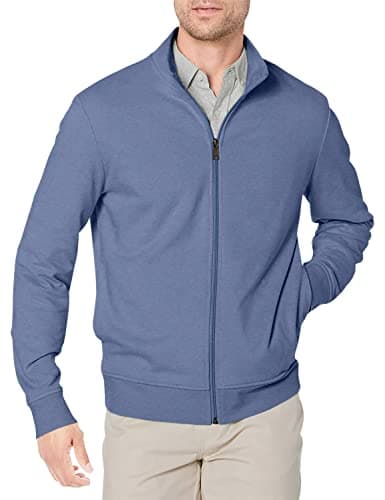 Image of Amazon Essentials Men's Lightweight French Terry Full-Zip Mock Neck Sweatshirt, Indigo, L