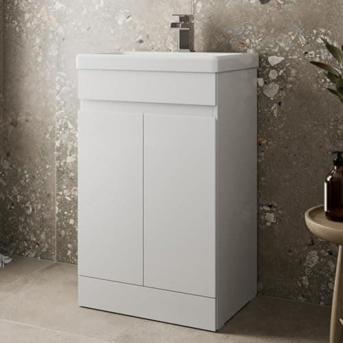Image of Artis 500mm Bathroom Vanity Unit With Wash Basin Ceramic Sink, 2 Double Door, Cloakroom Storage Furniture Under Basin Cabinet, Floorstanding Cabinets, White Gloss