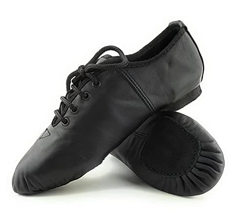 Image of ISMUN Jazz Shoes Real Leather Black Jazz Shoes Size 6 UK Lace-Up for Girls and Women, Split Sole for Modern Stage