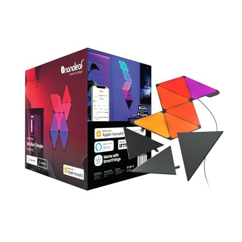 Image of Nanoleaf Shapes Ultra Black Triangle Starter Kit, 9 Smart LED Light Panels RGBW - Modular Wi-Fi Colour Changing Wall Lights, Works with Alexa Google Assistant Apple Homekit, for Room Decor & Gaming