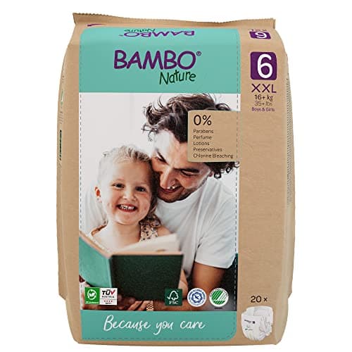 Image of Bambo Nature Premium Eco Nappies, Size 6 (35+ lb/16+ kg), XXL, 20PK, Eco-Labelled Sustainable Nappies, Enhanced Leakage Protection, Secure and Comfortable Baby Nappy