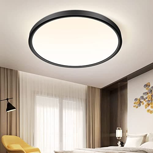 Image of inShareplus 9 Inch Flush Mount LED Ceiling Light Fixture, Black 4000K Warm White, 18W(180W Equiv) Flat Round Modern Ceiling Lighting, 1800LM Ceiling Lamp for Bathroo, Porch, Bedroom, Closet Room