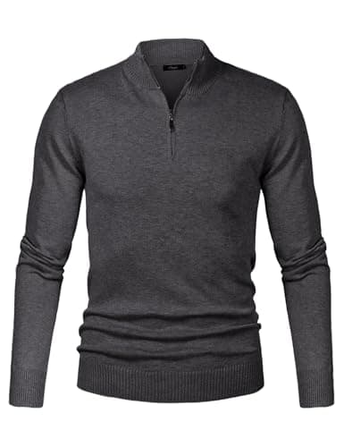 Image of iClosam Men’s 1/4 Zip Knitted Jumper Regular Fit Pullover Sweater Warm Long Sleeve Classic Stand Collar Knitwear Grey