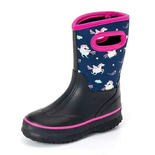 Image of FUNCOO PLUS Kids Neoprene Rubber Wellies for Boys Girls, Mud Wellies Booties Thermal Wellington Wellies Rain Snow Boot, Soft Lined for Outdoors, Walking, Files, School Size 4 UK Child