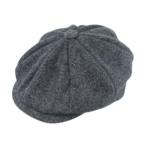 Image of Lizzy 1 x Peaked/Peaky Flat Cap Hat (Adult) | Traditional 1920s Gatsby 8 Panel Peak Hat Mens Black Herringbone Wool Newsboy Flat Cap