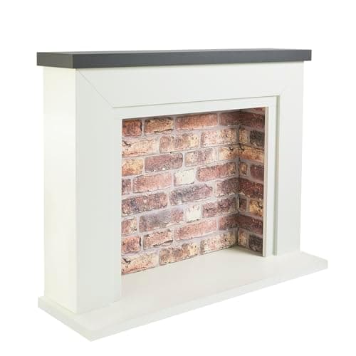 Image of Endeavour Fires Farlington 48’’ Off White Fireplace Surround with a 3D Brick Effect Back (Grey Top/Rustic Brick)
