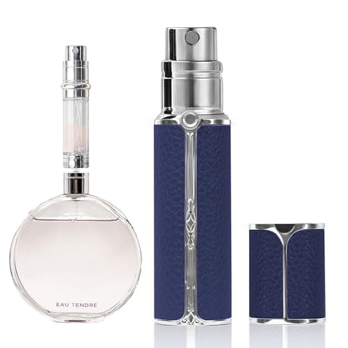 Image of muilsae AF01DB perfume atomizer leather refillable perfume bottle pocket cologne atomizer bottom fill 0.17oz suitable for travel and vacation, birthday and anniversary, (Deep Blue 5ml)