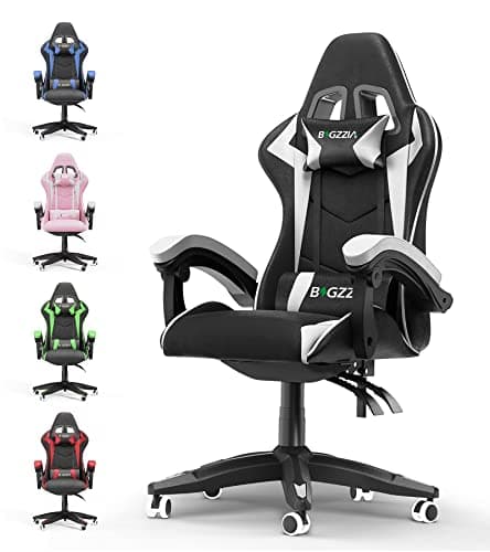 Image of bigzzia Ergonomic Gaming Chair - Gamer Chairs with Lumbar Cushion + Headrest, Height-Adjustable Office & Computer Chair for Adults (without footrest, White)