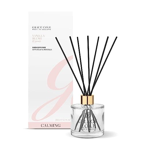 Image of Grace Cole Vanilla Blush & Peony 6.7oz Oil Reed Diffuser - Glass Bottle with 7 Reeds - Made In England