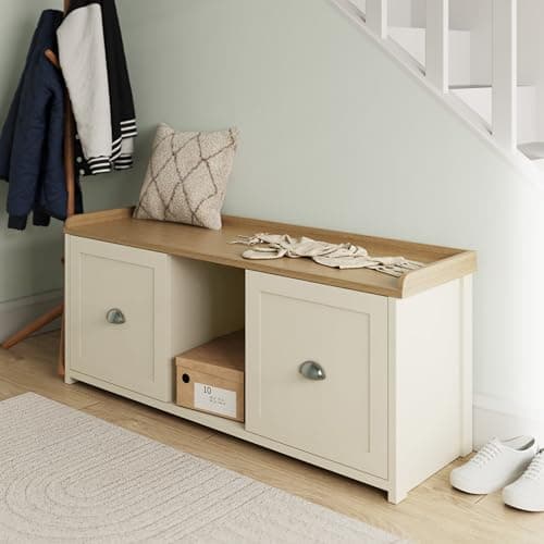 Image of GFW Lancaster 2 Door Shoe Bench Storage Seat Organiser Cream Hallway Entryway