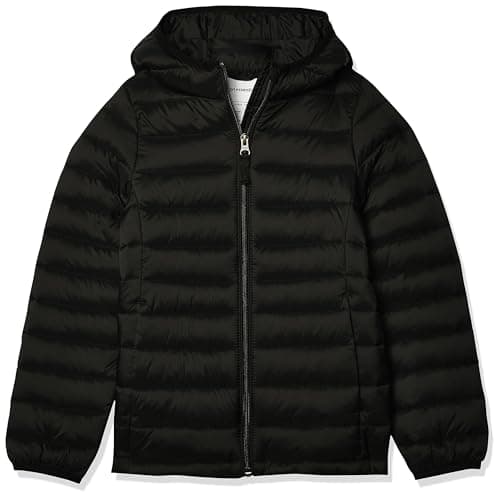 Image of Amazon Essentials Girls' Lightweight Water-Resistant Packable Hooded Puffer Jacket, Black, 10 Years