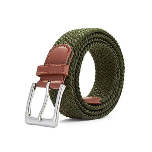 Image of Woodland Leathers Elastic Braided Belt, Unisex Men Women Casual Stretch Woven Belt (Green, Large-XLarge)