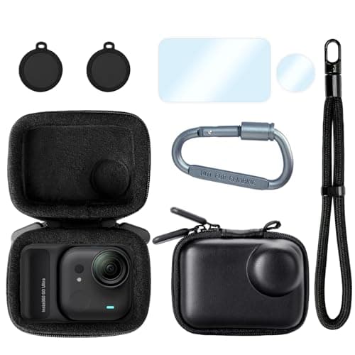 Image of Aurivor Carry Case for Insta 360 Go Ultra Camera, Insta360 Accessories Bundle with Portable Hard Zipper Case Bag, Carabiner Clip, Wrist Strap, Screen & Lens Protector Film, 2PCs Rubber Lens Cover