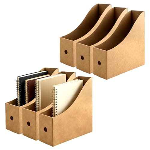 Image of HONYUET Kraft File Holder, 6 Piece Magazine Organiser, Brown Magazine Files for Office and Home, 26 x 9 x 27 cm