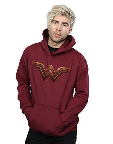 Image of DC Comics Men's Justice League Movie Wonder Woman Emblem Hoodie Large Burgundy