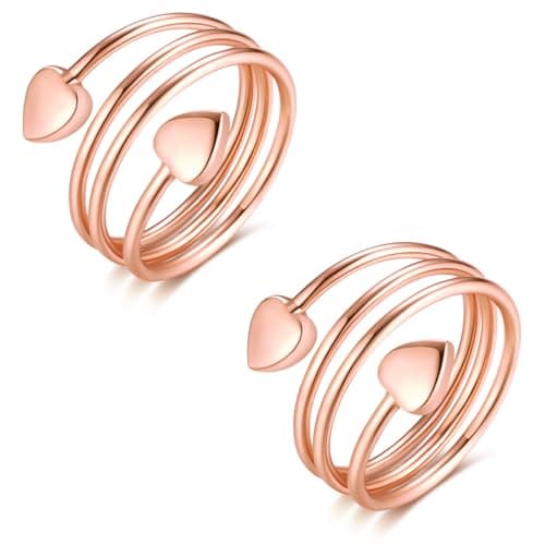 Image of Vicmag 2PCS Copper Magnetic Rings for Women with 2 Strong Ultra Strength Magnets 99.99% Solid Pure Copper Adjustable with Gift Box (Love Heart) (Rose Gold)