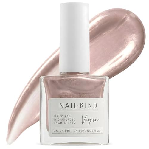Image of NAILKIND Gold Shimmer Pink Nail Polish - Glazed Brulee - Shimmery Nail Varnish - Vegan Nail Lacquer + Peta Certified + Cruelty Free - Quick Drying Long Lasting - Chip Resistant - 8ml